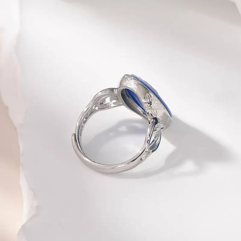 Bague Camée Argent Pierre Bleue