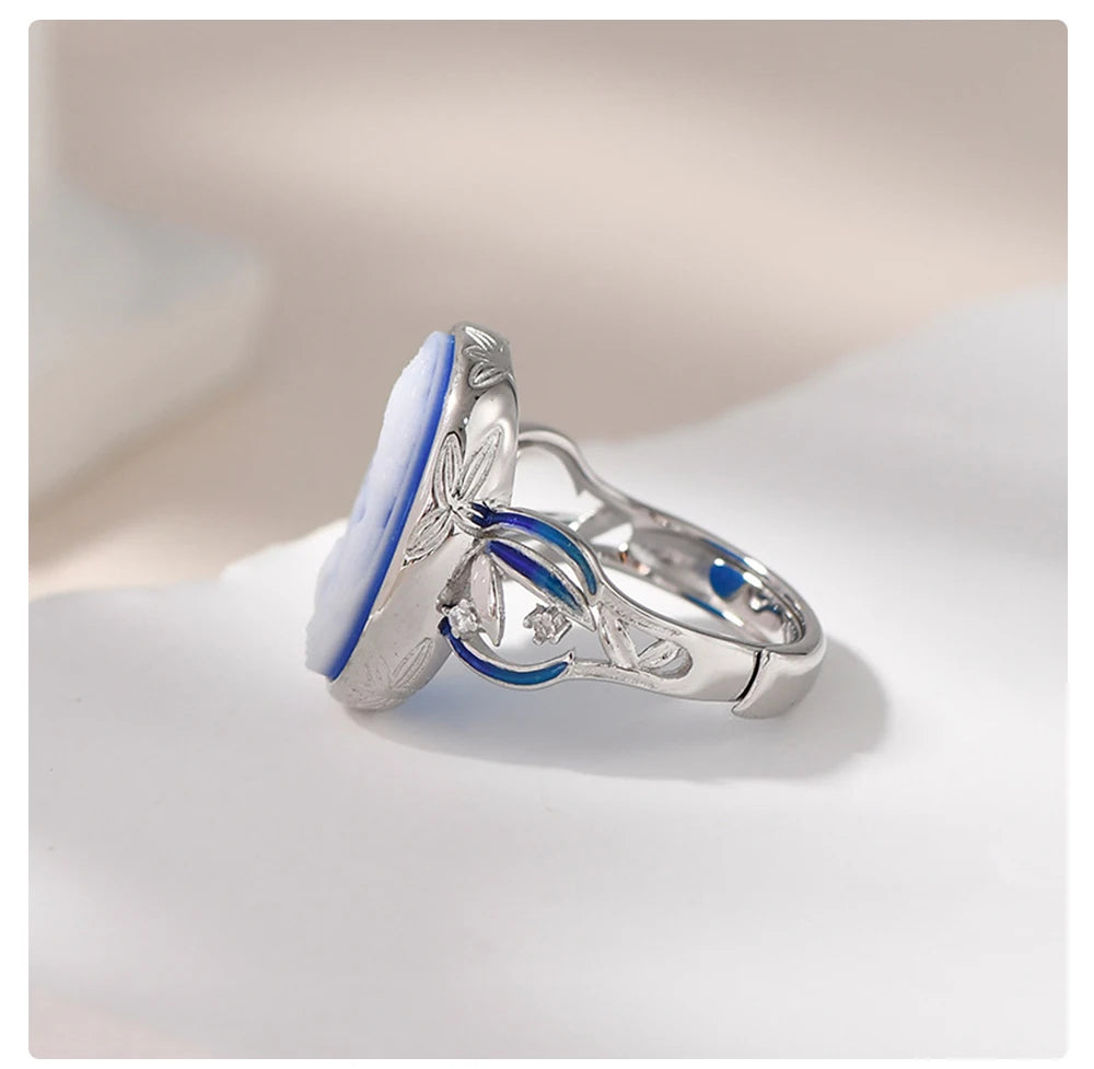 Bague Camée Argent Pierre Bleue
