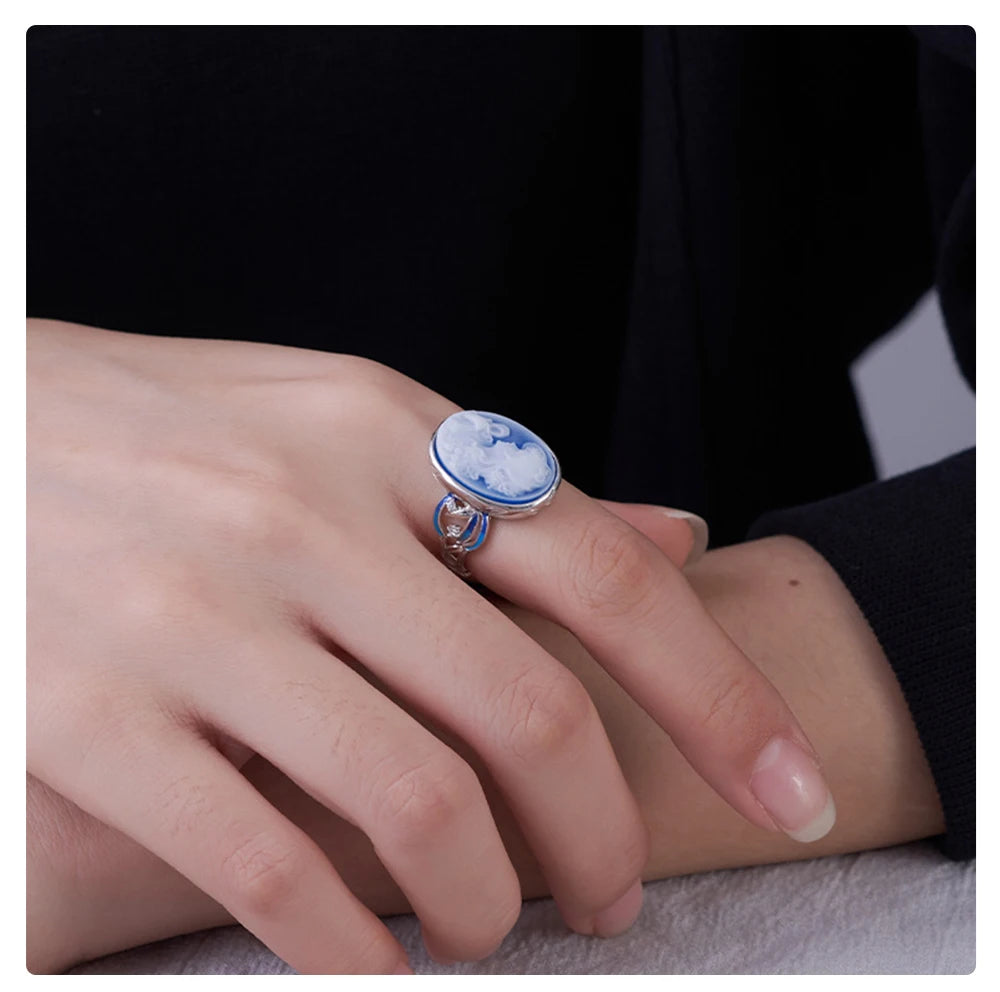 Bague Camée Argent Pierre Bleue