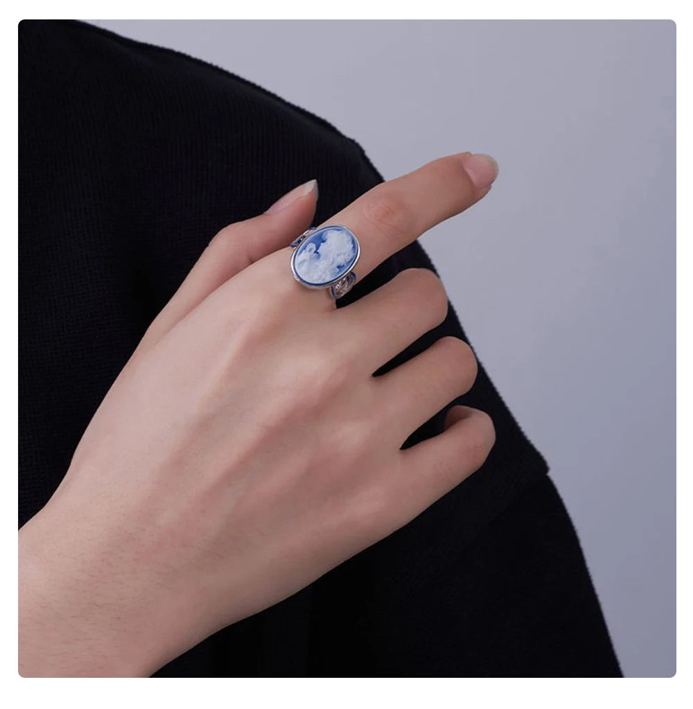 Bague Camée Argent Pierre Bleue