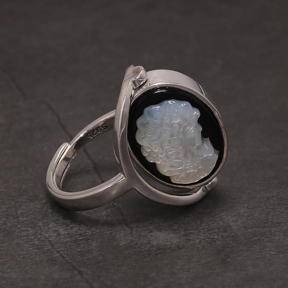 Bague Camée Argent Pierre Noir