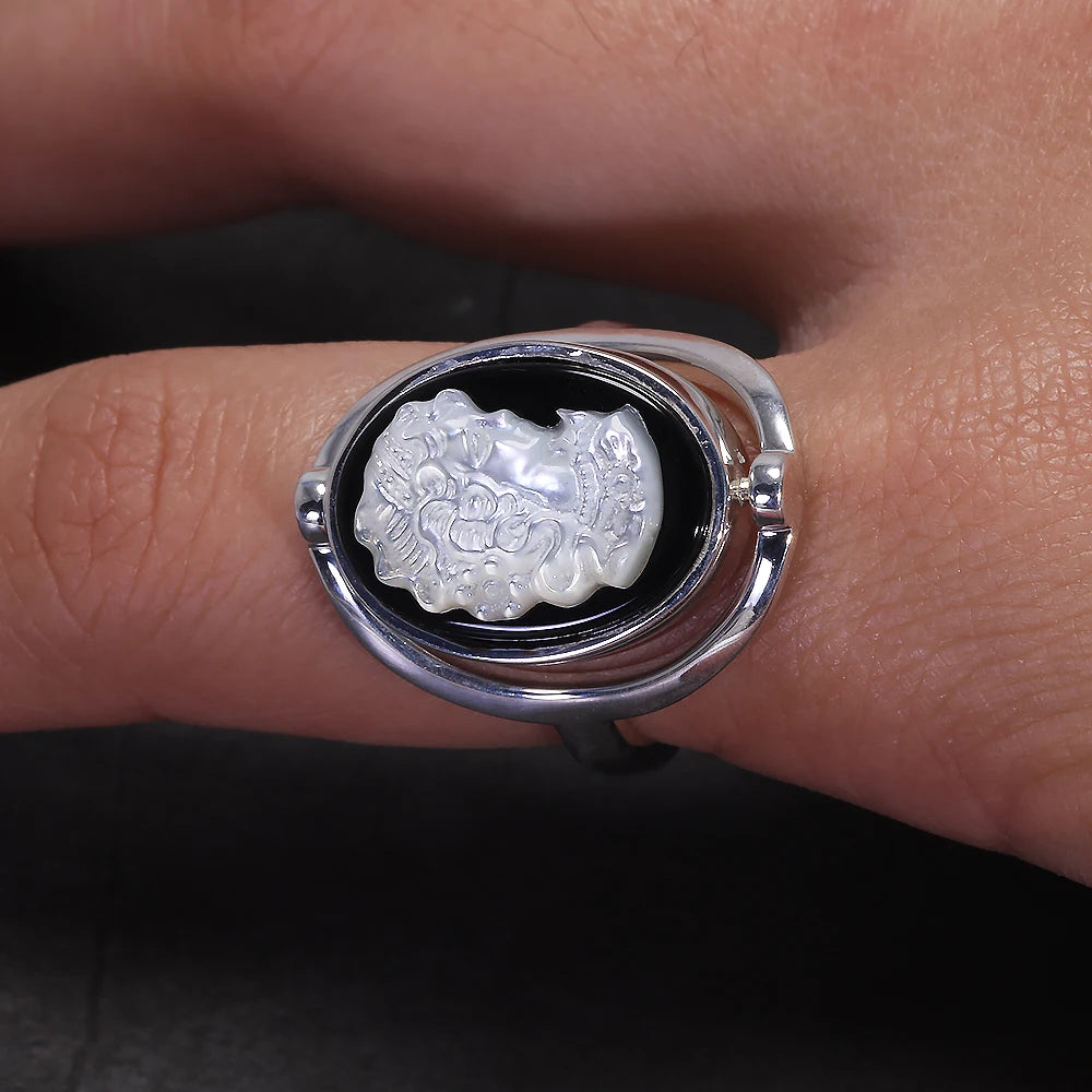 Bague Camée Argent Pierre Noir