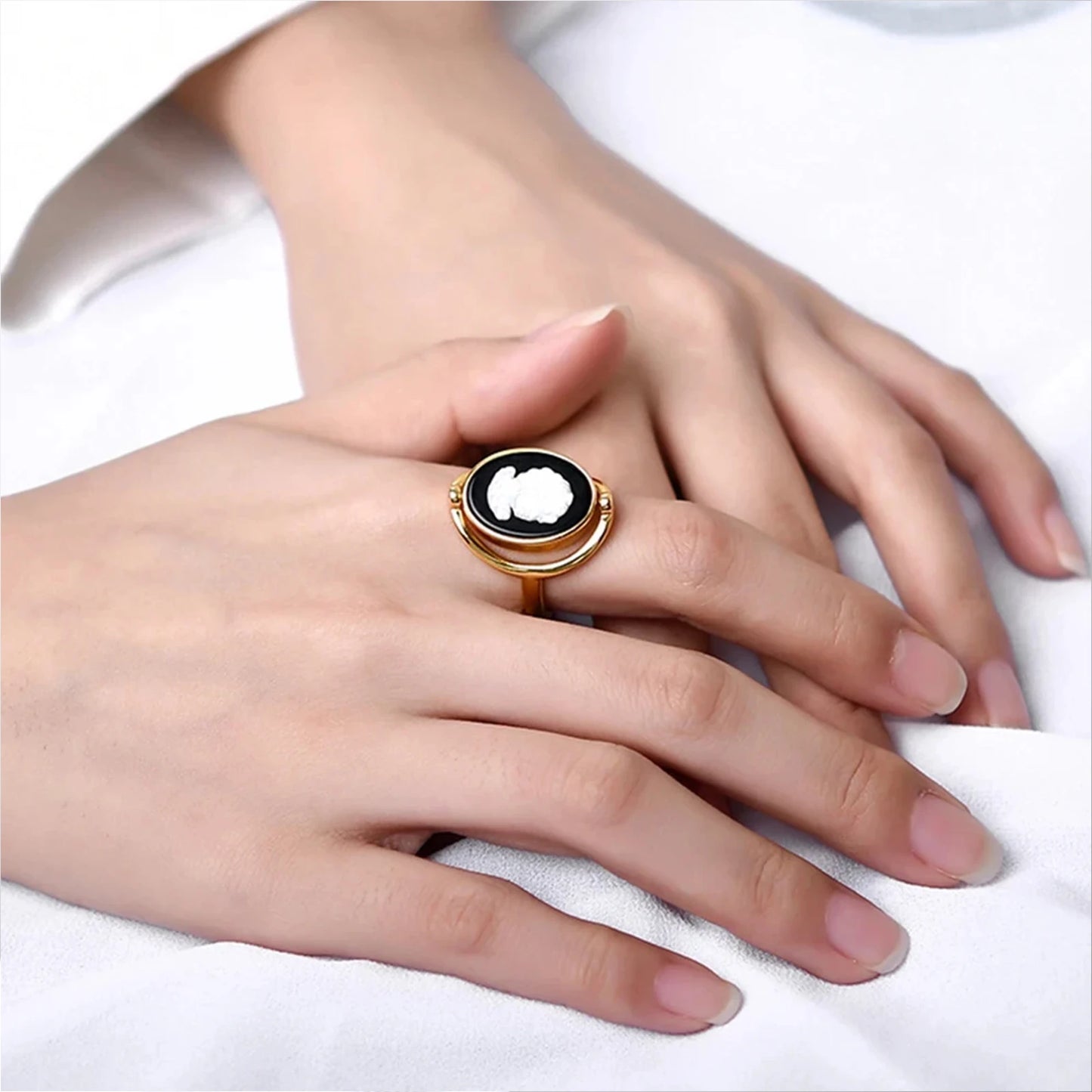 Bague Camée Argent Pierre Noir
