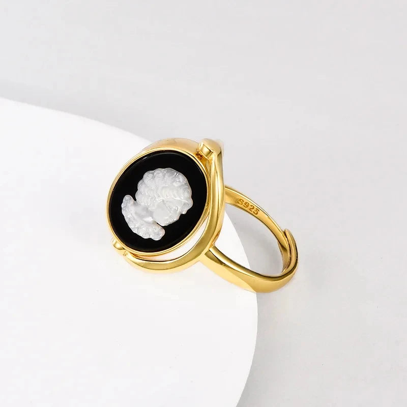 Bague Camée Argent Pierre Noir