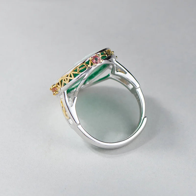 Bague Camée Argent Pierre Verte