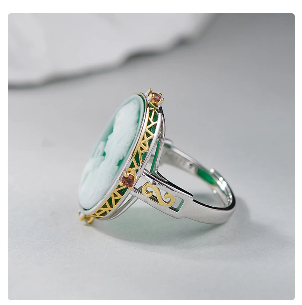 Bague Camée Argent Pierre Verte