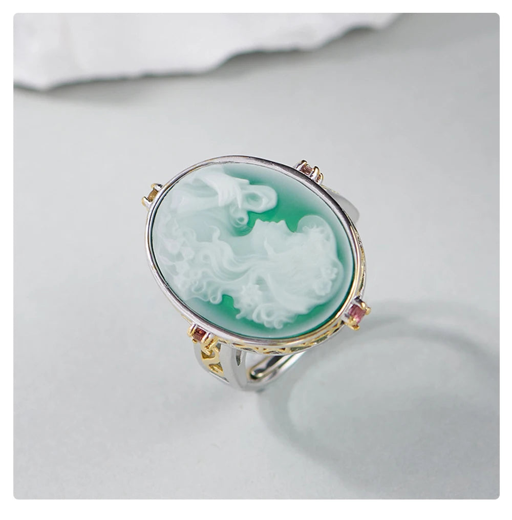 Bague Camée Argent Pierre Verte