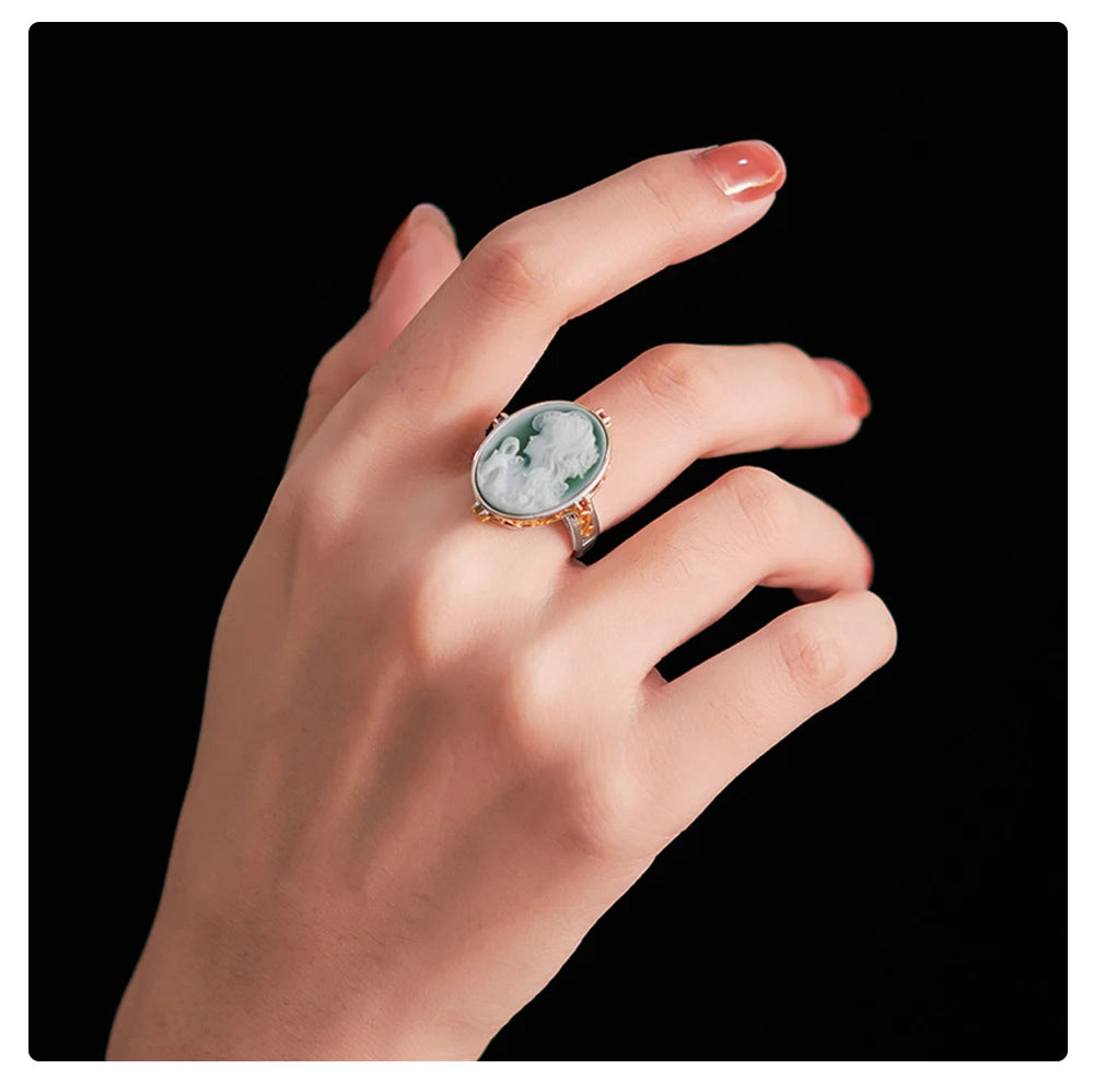 Bague Camée Argent Pierre Verte