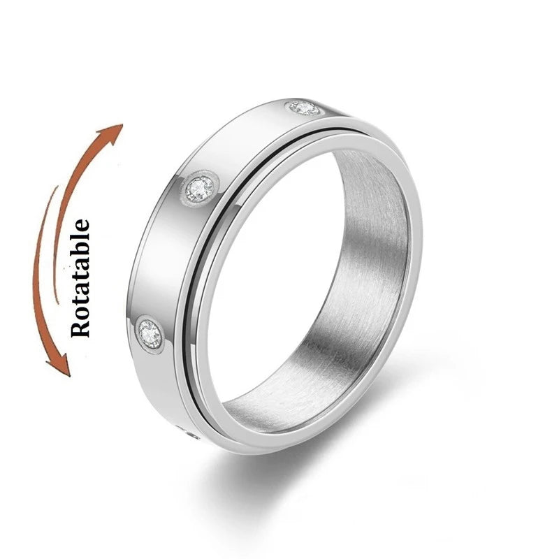 Bague Rotative Anti Stress Argent en Diamant