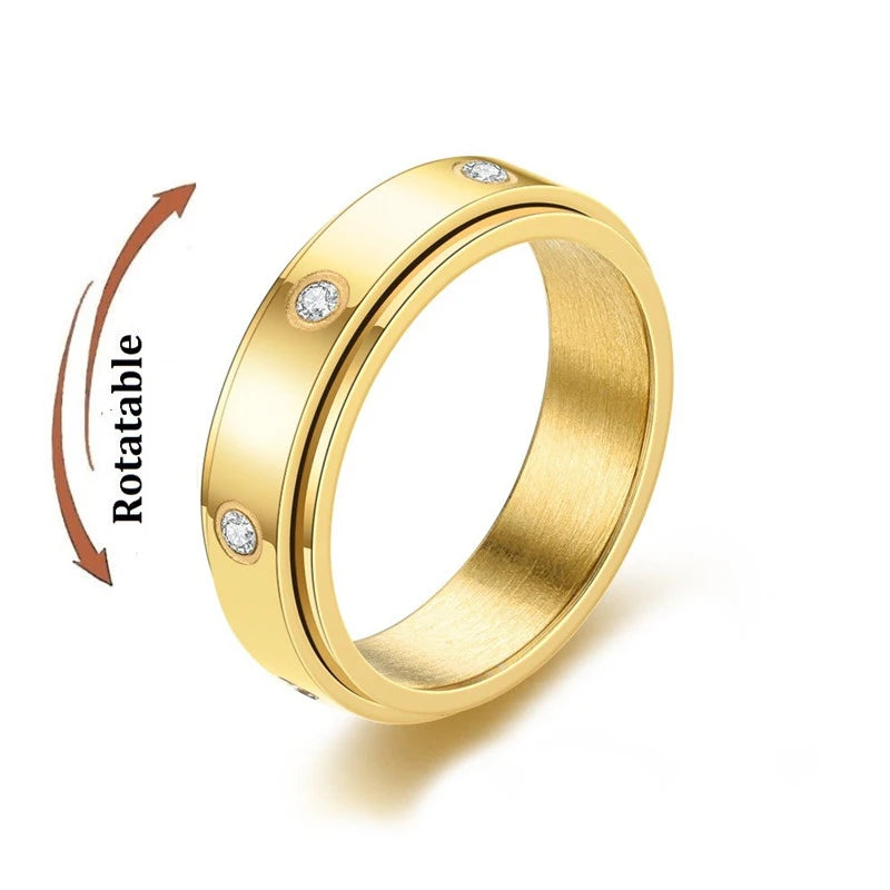 Bague Rotative Anti Stress Or en Diamant