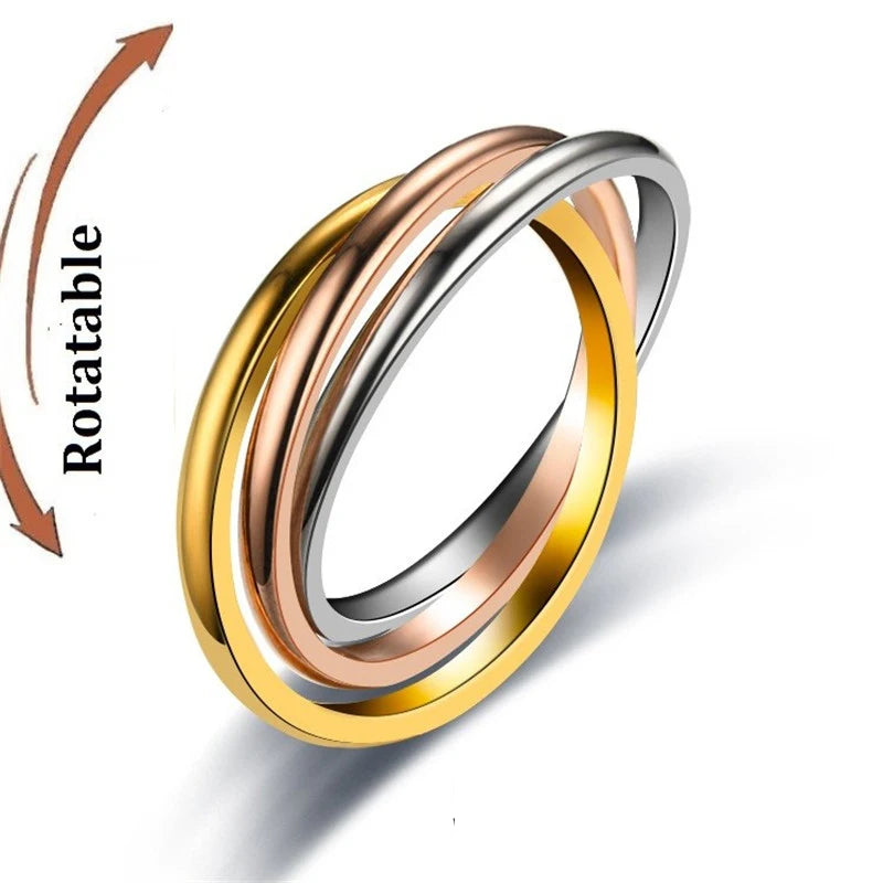 Bague Rotative Anti Stress Triple Bronze Argent Or