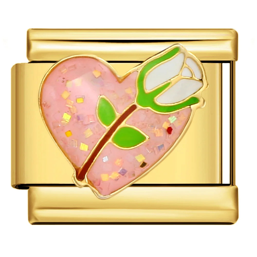 Italian Charm Coeur Avec Fleur