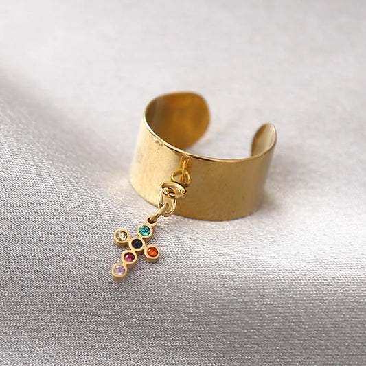 Bague Breloque Charms Croix Diamant Coloré