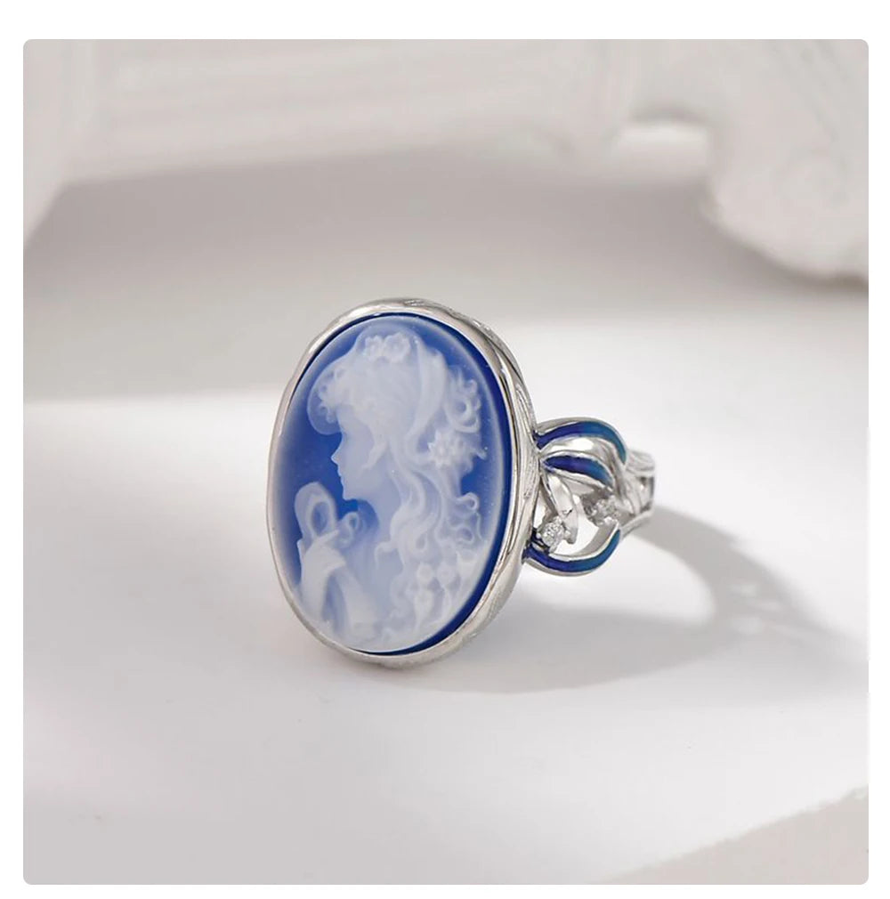 Bague Camée Argent Pierre Bleue