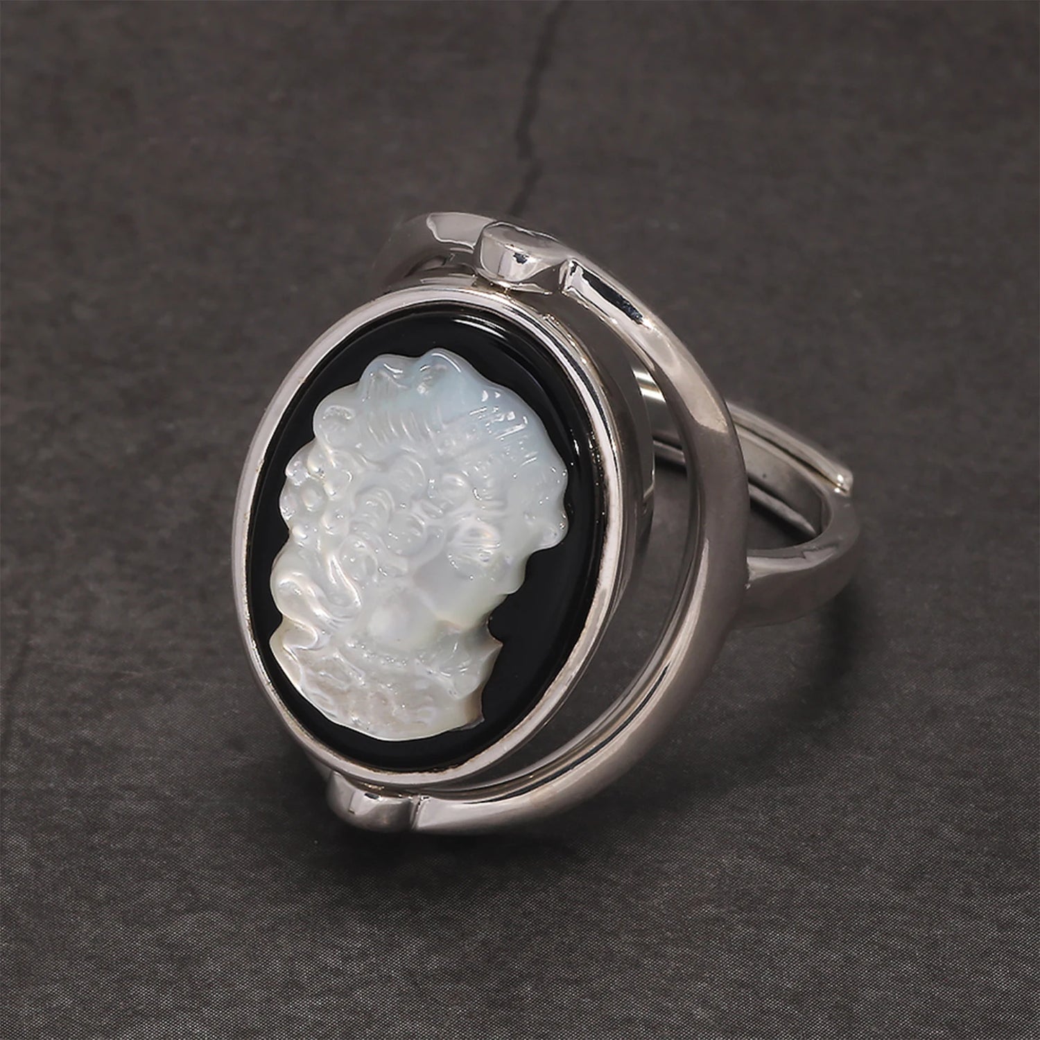 Bague Camée Argent Pierre Noir
